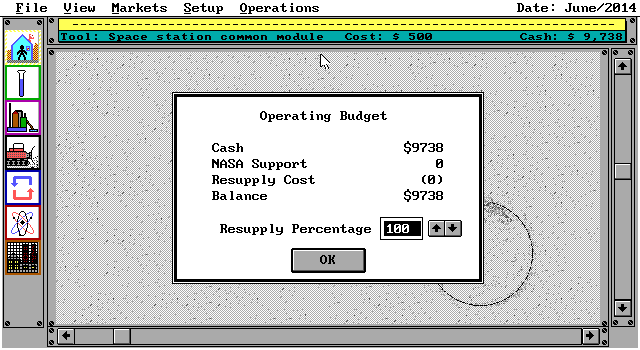 Moonbase (DOS) screenshot: Operating Budget (EGA)