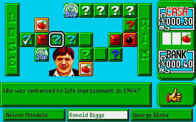 Emlyn Hughes Arcade Quiz (Amiga) screenshot: Just a question