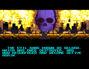 Rolling Thunder 2 (Arcade) screenshot: Intro: the new face of Geldra
