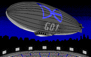 ABC Monday Night Football (DOS) screenshot: Airship in Half Time (EGA/Tandy)