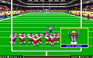 ABC Monday Night Football (DOS) screenshot: Good Kick! / 3 points (EGA/Tandy)