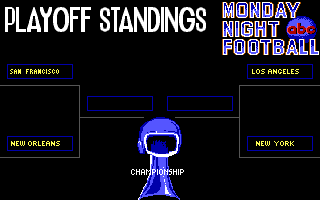 ABC Monday Night Football (DOS) screenshot: Play-off standings (EGA/Tandy)