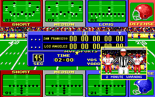 ABC Monday Night Football (DOS) screenshot: 2 minute warning (EGA/Tandy)