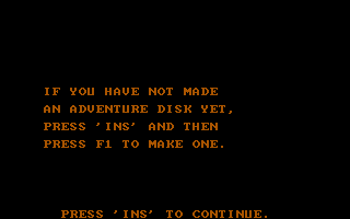 Stuart Smith's Adventure Construction Set (DOS) screenshot: You must make adventure disk (CGA)