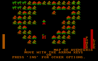 Stuart Smith's Adventure Construction Set (DOS) screenshot: Begin game / "Land of Adventuria" (CGA)
