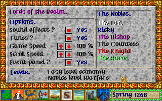 Lords of the Realm (Amiga) screenshot: Game options.