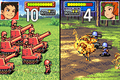 Advance Wars (Game Boy Advance) screenshot: Artillery massacre infantry units.