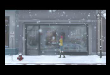 Manic Game Girl (PlayStation) screenshot: Stopping in front of a game store, she notices the new Game Stealth being advertised.