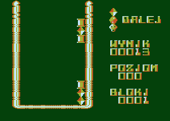 Trix (Atari 8-bit) screenshot: On the left side: next block, score, level, number of blocks