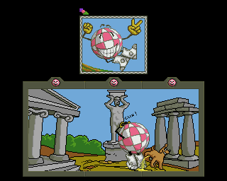Extasy (Amiga) screenshot: A full 3-panel picture is the reward for each completed stage.