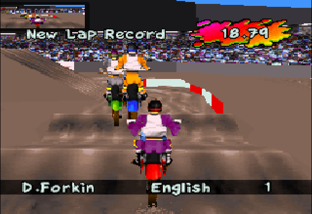 Supercross 3D (Jaguar) screenshot: Finishing in 1st place