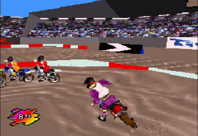 Supercross 3D (Jaguar) screenshot: Crossing a really big turn