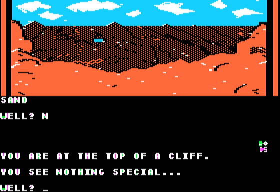 The Sands of Egypt (Apple II) screenshot: Careful a cliff