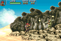 Metal Slug Advance (Game Boy Advance) screenshot: Even on the beach I can't rest.