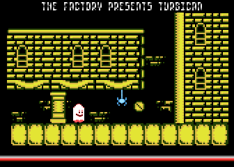 Turbican (Atari 8-bit) screenshot: Third floor chamber 1 fourth spell element