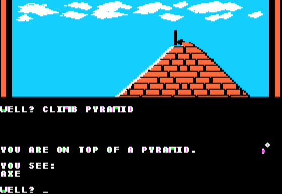 The Sands of Egypt (Apple II) screenshot: A top the pyramid