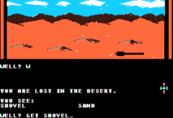 The Sands of Egypt (Apple II) screenshot: A shovel could be handy