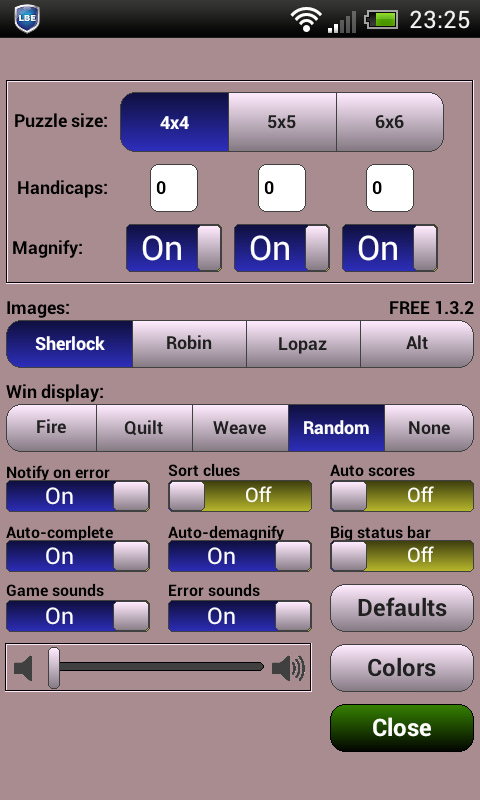 Sherlock (Android) screenshot: The options screen
