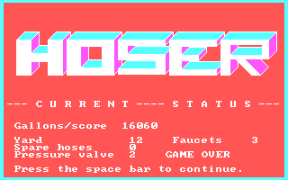 Hoser (DOS) screenshot: Game over