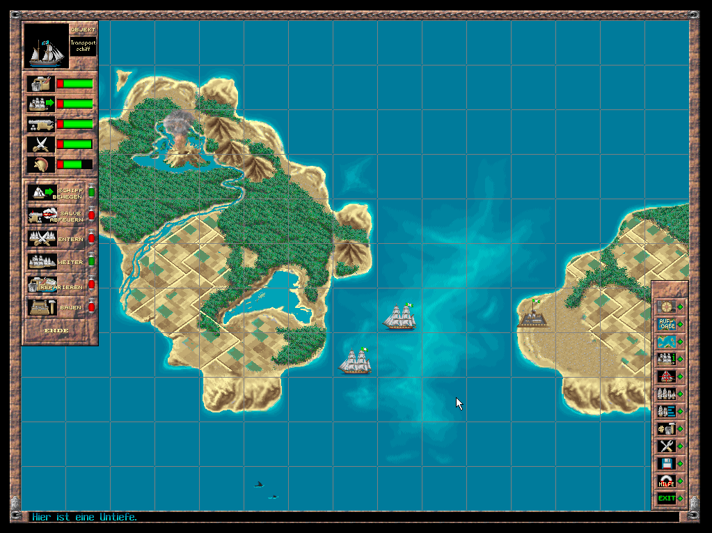 Admiral: Sea Battles (Windows) screenshot: Enemy's ships and outpost (1024x768)