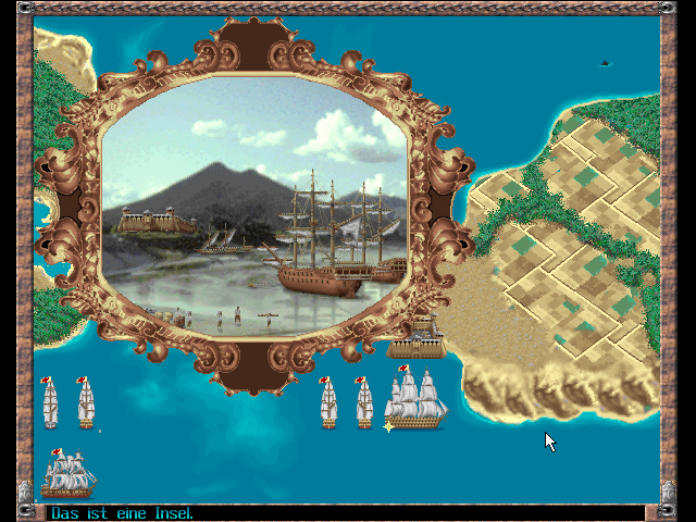 Admiral: Sea Battles (Windows) screenshot: Building a new fort on an island (grid deactivated) (640x480)