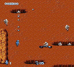 Commando (NES) screenshot: Enemies in trenches