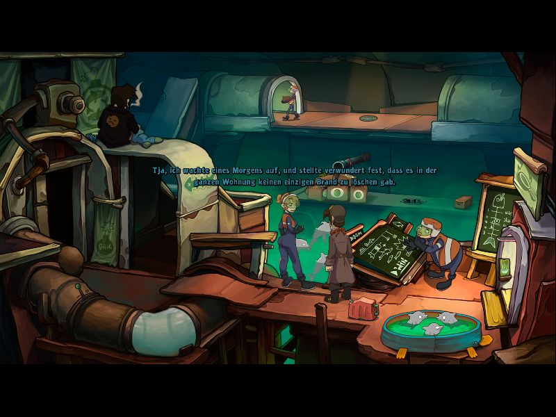 Chaos on Deponia (Windows) screenshot: Surprise! Rufus would never have guessed who joined the Resistance... that's Toni, his ex.