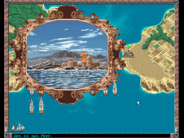 Admiral: Sea Battles (Windows) screenshot: Attacking the enemy's outpost (grid deactivated) (640x480)