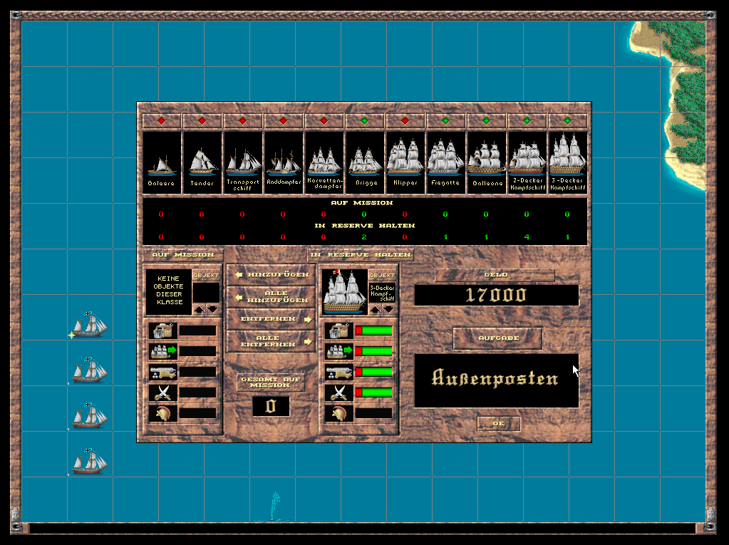 Admiral: Sea Battles (Windows) screenshot: Choosing ships for your the next mission (1024x768)