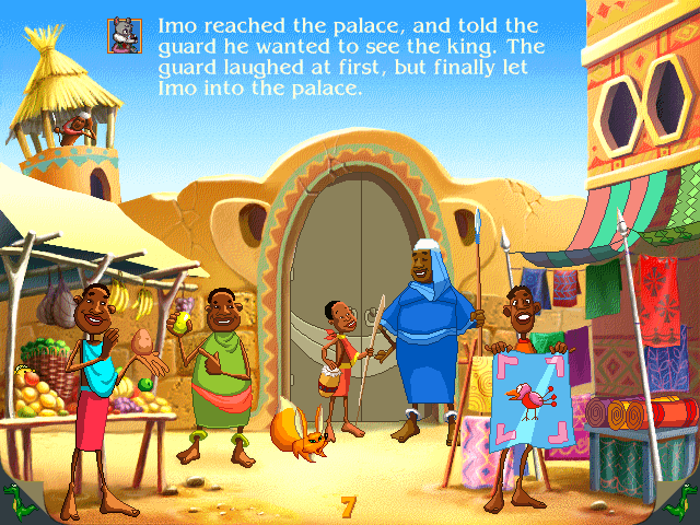Magic Tales: Imo & the King (Windows) screenshot: Imo arrives at the capital. The guards, too, don't treat him seriously, but they let him see the king.