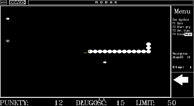 Robak (DOS) screenshot: Elongated worm