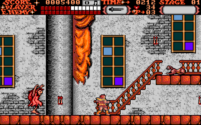 Castlevania (Amiga) screenshot: A puma sits on top of a staircase
