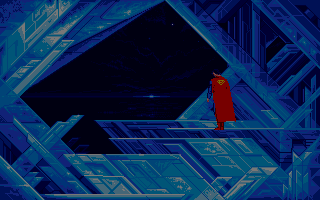 Superman: The Man of Steel (Amiga) screenshot: Superman contemplates his failure in the Fortress of Solitude.