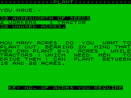 Farmer (ZX Spectrum) screenshot: Planting seeds (48 KB version)