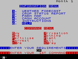 Farmer (ZX Spectrum) screenshot: Starting out (48 KB version)