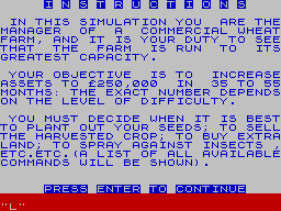 Farmer (ZX Spectrum) screenshot: Instructions (48 KB version)