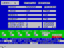 Farmer (ZX Spectrum) screenshot: Starting out (16 KB version)