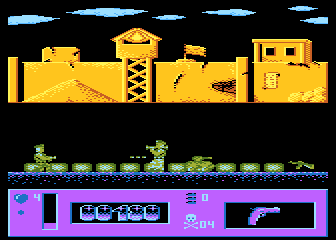 Top Secret (Atari 8-bit) screenshot: Mini tank and soldier