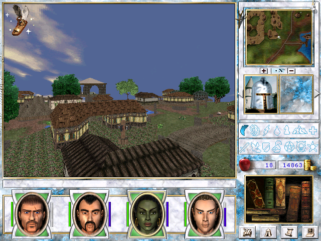 Might and Magic VII: For Blood and Honor (Windows) screenshot: Learning to fly is half the battle in getting around - Town Portal is the other half