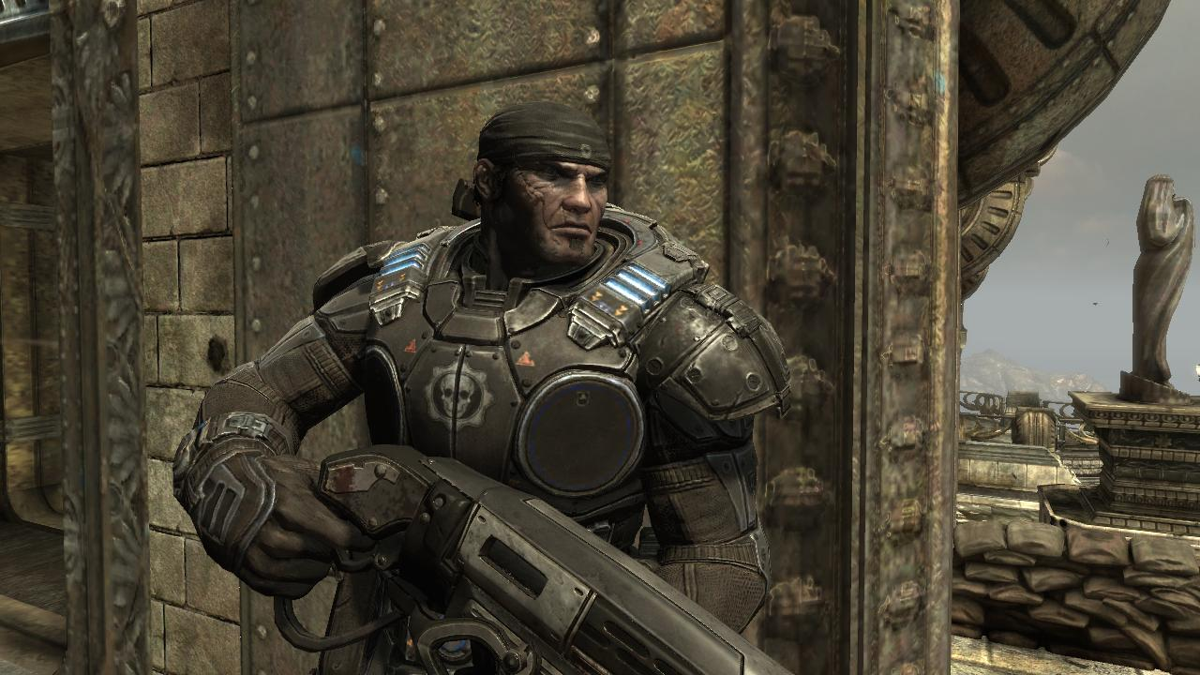Gears of War 2 (Xbox 360) screenshot: Marcus Fenix is the main protagonist of the Gears of War series.