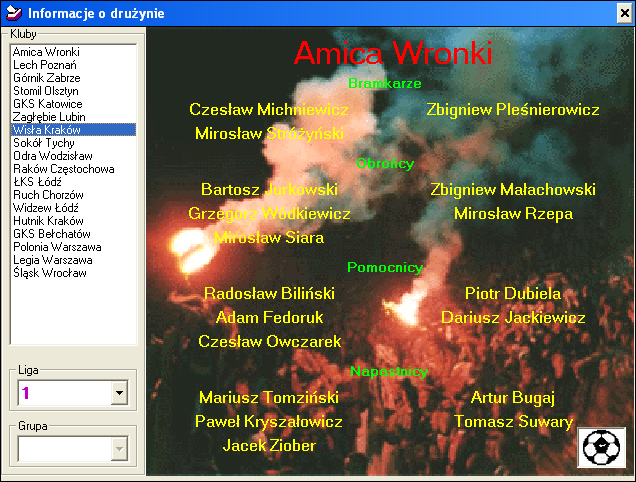 Liga Polska Manager '97 (Windows) screenshot: Teams information