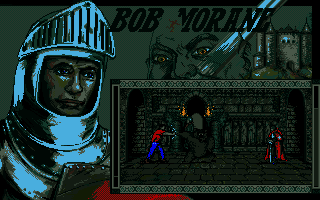 Bob Morane: Chevalerie 1 (Atari ST) screenshot: Guard watching bemused as Bob dances off with a bear