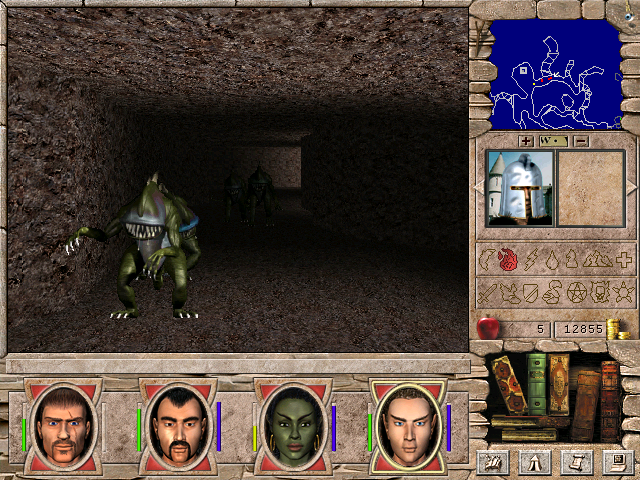 Might and Magic VII: For Blood and Honor (Windows) screenshot: Trogolodytes appear in several dungeons early in the game.