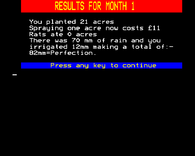 Farmer (BBC Micro) screenshot: Results