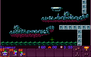 Lemmings 2: The Tribes (Amiga) screenshot: Cave Lemmings Tribe.