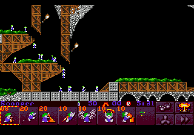 Lemmings 2: The Tribes (Genesis) screenshot: Medieval Tribe - Level One.