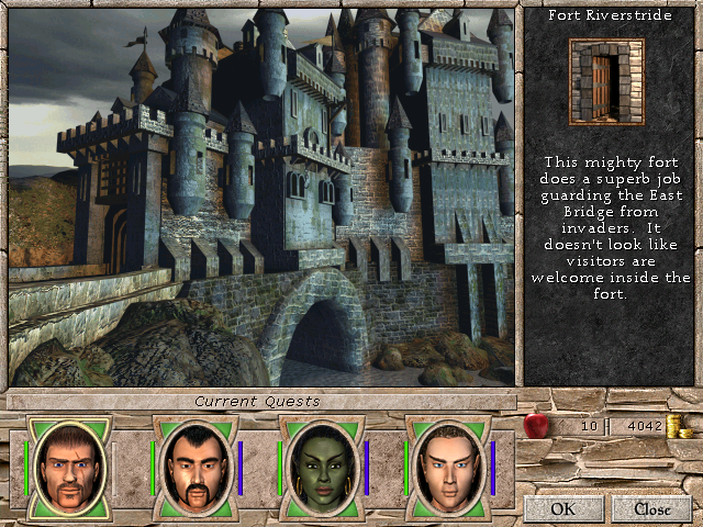 Might and Magic VII: For Blood and Honor (Windows) screenshot: The enter screens for palaces, forts, fortified cities, etc., are very well done
