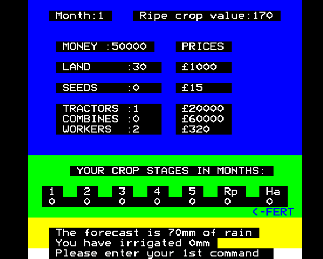 Farmer (BBC Micro) screenshot: Starting out