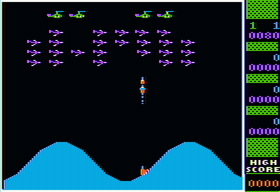 Wavy Navy (Apple II) screenshot: A game in progress