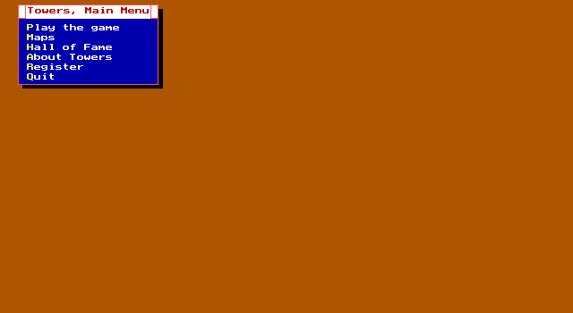 Towers (DOS) screenshot: Main menu